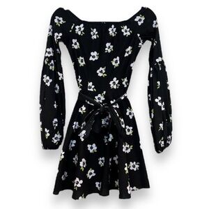 Caroline Constas Black Floral Belted Off-the-Shoulder Long Sleeve Mini Dress XS